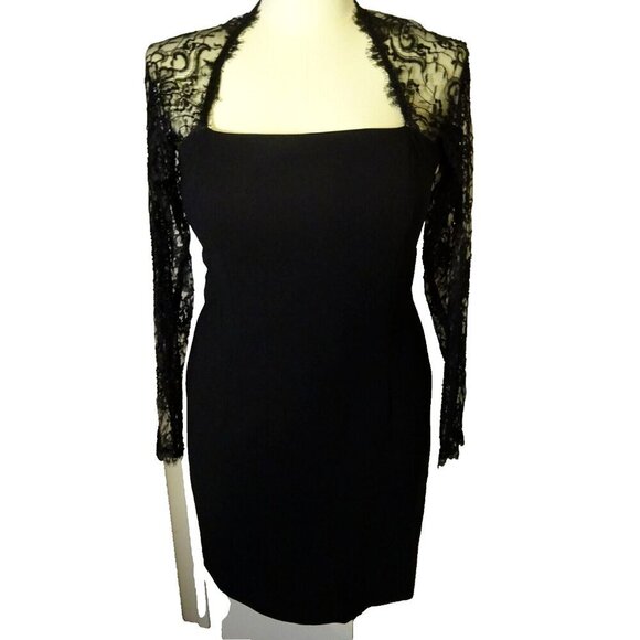 Chetta B. Evening Pre-loved Black Size 12 Long Lace Sleeve Polyester Blend Dress - Picture 2 of 13